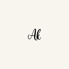 AK black line initial script concept logo design