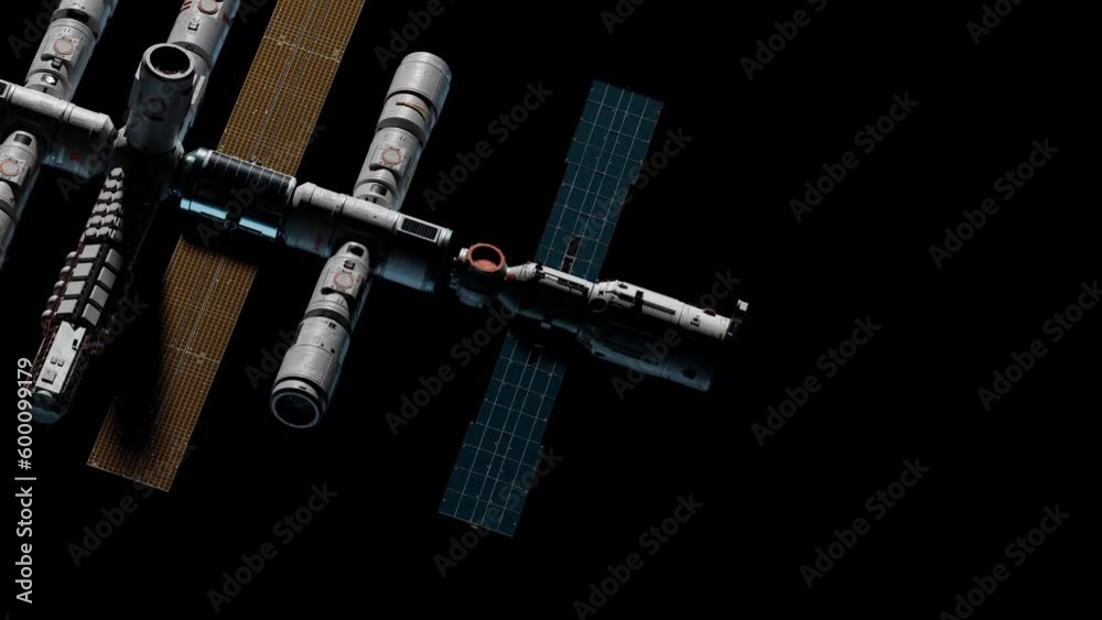 Poster docking the living module of the space station in space. have an alpha channel