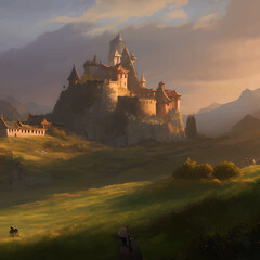 Obraz premium castle on the hill,Generative AI