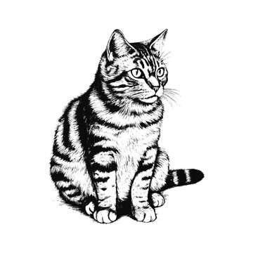  Vector cat portrait sketch hand drawn engraved style isolated on white ink