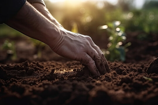 Person working the soil to growth up plants. Generative AI