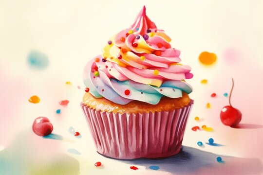 cupcakes, watercolor- Ai