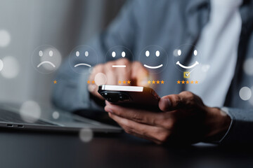 Customer services best excellent business rating experience. Satisfaction survey concept. user give...