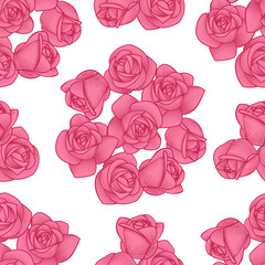 Background with roses. Seamless background for fabrics, textiles, packaging and wallpaper. Vector illustration.