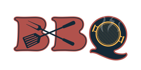 Barbecue party flyer or poster. Hot BBQ steak grill house. Event retro typography.	