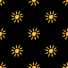 Seamless pattern with sun illustration on black background