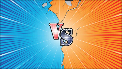Versus art vector frame with cracked vector texture. cracked comic versus background. two color cartoon book versus. compared sides illustration.