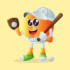 Cute apricot character playing baseball