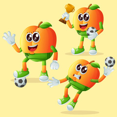 Cute apricot characters playing soccer