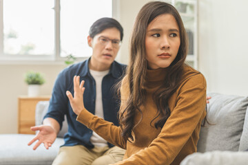 Breakup and depressed, asian young quarrel couple love fight relationship in trouble. Different...
