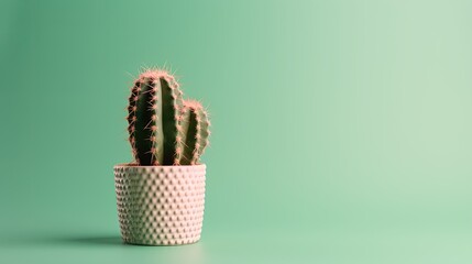 Cactus in a pot on green background,Minimal concept.Generative Ai