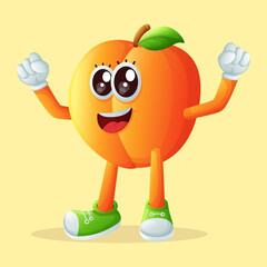 Cute apricot character making a victory sign with his hand