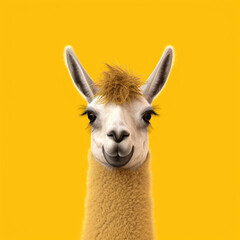 Naklejka premium Lama on yellow background. Generative AI.