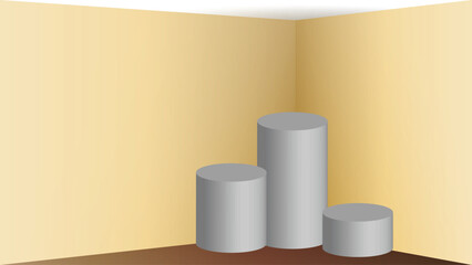 3D podium exhibition on the cozy warm color corner room. Display fashion minimal presentation.
