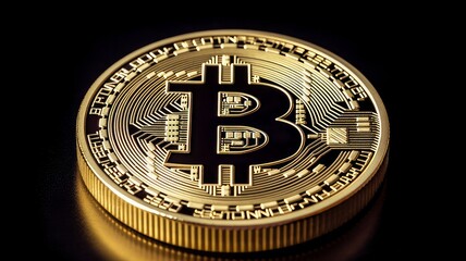 Fototapeta na wymiar Gold coin of bitcoin on a black background. virtual currency. Generative AI.