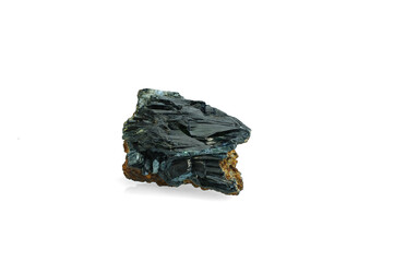 Vivianite isolated on white blackground. macro detail background. close-up Rough raw unpolished semi-precious gemstone.