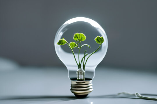 light bulb with green leaf ai generated