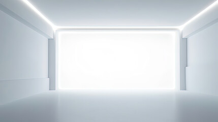 empty white room, white wall with light in interior, sober clean grey and white interior. Illustration, generative AI