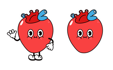 Fototapeta premium Cute funny Heart organ character. Vector hand drawn traditional cartoon vintage, retro, kawaii character illustration icon. Isolated on white background. Heart organ character concept