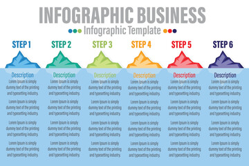 Colorful Iceberg infographic 6 Steps and Six 6 option Business data Process chart. diagram with steps, options, parts or processes. business template for presentation. Abstract elements of graph.