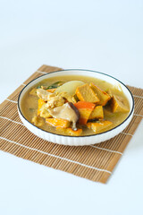 stir fried yellow tofu, mushroom, chicken. chinese food