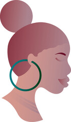 African American woman face profile with closed eyes. Happy Mothers Day. Young African teen girl with traditional neat hairstyle. Avatar of woman with dark skin. Portrait. Vector isolated on white