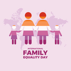 International Family Equality Day vector illustration. Abstract lesbian family holding hands vector. Two mothers and children design element. Group of LGBT rainbow people abstract icon vector