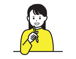 Fototapeta premium Illustration of a woman holding a pencil line drawing version