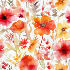 Summer Blooms: A Whimsical Seamless Pattern Illustration with Floral Motifs and Pastel Hues