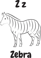 Zebra icon with English alphabet Z letter.For worksheets and coloring pages.