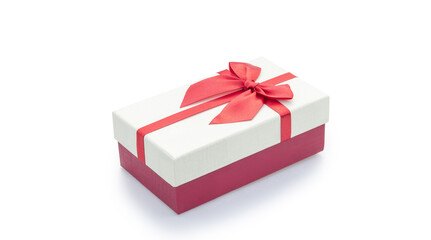 Red and white gift box on a white background. - 600114309