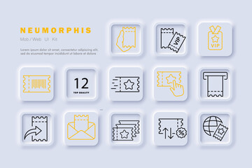 VIP tickets icon set. Exclusivity, luxury, and special access to high-end events. Concerts. Neomorphism style. Vector line icon for Business