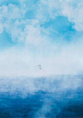 Heron misty water