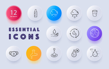 H2O icon set. A visual representation of the chemical formula. Water. Neomorphism style. Vector line icon for Business and Advertising