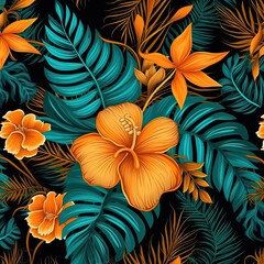 Fototapeta premium Seamless pattern of fresh green foliage leaves in the background. Ideal for eco-friendly designs. Generative AI