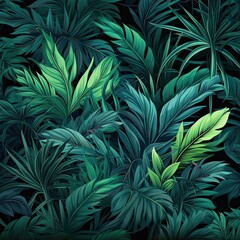 Naklejka na ściany i meble Seamless pattern of fresh green foliage leaves in the background. Ideal for eco-friendly designs. Generative AI