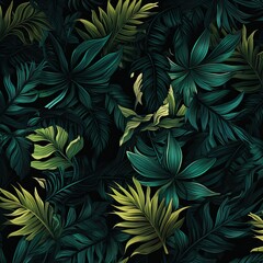 Seamless pattern of fresh green foliage leaves in the background. Ideal for eco-friendly designs. Generative AI