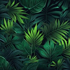 Fototapeta premium Seamless pattern of fresh green foliage leaves in the background. Ideal for eco-friendly designs. Generative AI