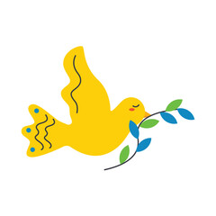 Bird with a branch. Ukrainian symbols.
