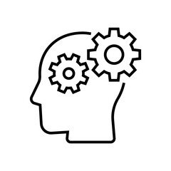Human head gears tech logo, Cogwheel engineering technological inside brain, Artificial intelligence, Isolated on white background, Vector illustration - obrazy, fototapety, plakaty