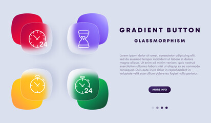 Timer icon set. A visual representation of a device that can be used to measure and display the amount of time. Time. Glassmorphism style. Vector line icon for Business and Advertising
