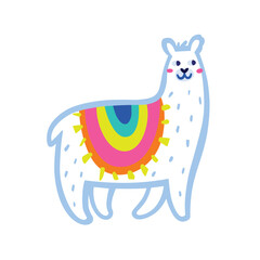 Cute funny baby llama cartoon character illustration. Hand drawn Scandinavian style flat design.