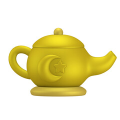 Cute icon Oil Lamp 3d illustration with Ramadan and Eid Mubarak theme for presentations and feed banners