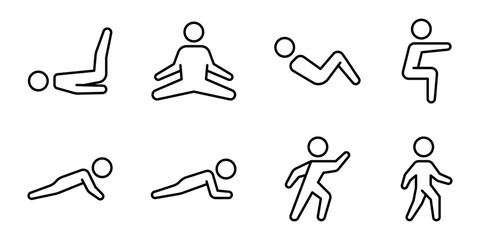 Set of icons for fitness, yoga, stretching, workout  - obrazy, fototapety, plakaty