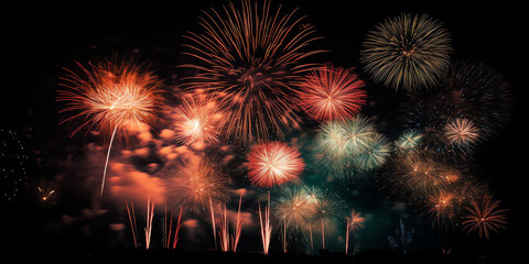 Colorful fireworks, evoking celebration and freedom. Generative AI.