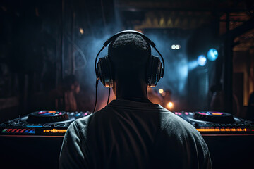 Unrecognizable dj in a disco club. AI generative