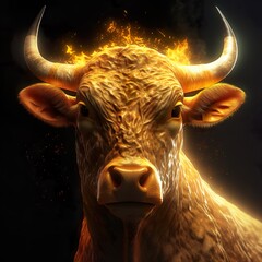 Generative AI - brennender goldener Stier