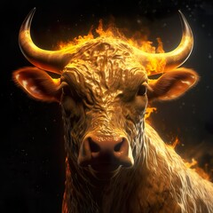 Generative AI - brennender goldener Stier