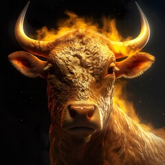 Generative AI - brennender goldener Stier