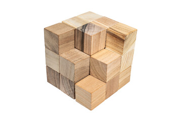 Wooden block puzzle isolated on a white background